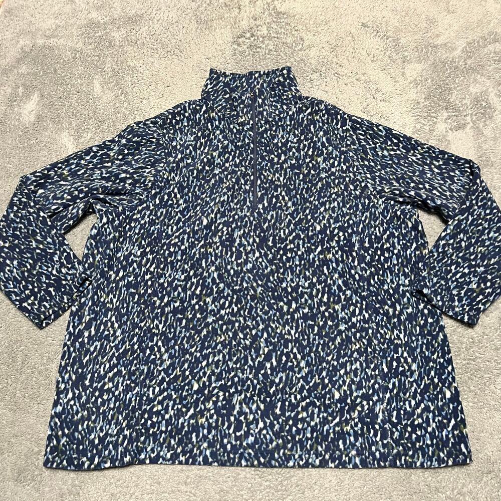 Lands End Fleece Sweatshirt Womens XXL Blue Printed Half Zip
